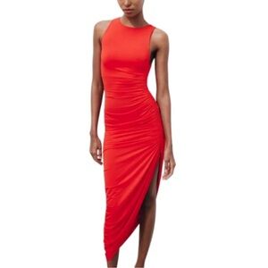 Zara High Neck Midi Dress with Uneven Bottom
